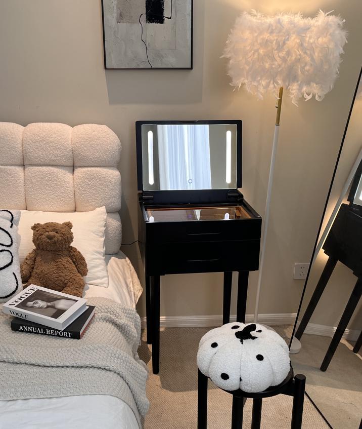 【HOT】Small Space Vanity Desk, 100% Solid Wood Makeup Table, Flip-Top Mirror with Lights, Space-Saving Makeup Table with Drawers, Adjustable Brightness, Elegant & Functional Vanity, Narrow Space Available 【HOT】Small Space Vanity Desk, 100% Solid Wood Makeup Table, Flip-Top Mirror with Lights, Space-Saving Makeup Table with Drawers, Adjustable Brightness, Elegant & Functional Vanity, Narrow Space Available