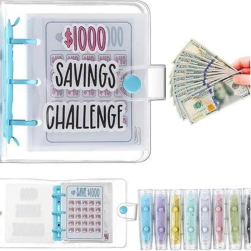 Mini Money Saving Binder, $1000 Money Saving Challenge Budget Binder, Savings Challenge Planner with Envelopes Portable Deposit Anytime Anywhere, Money Saving Challenge Clear Loose Leaf Book, Savings Tracker Organizer, Office Supplies