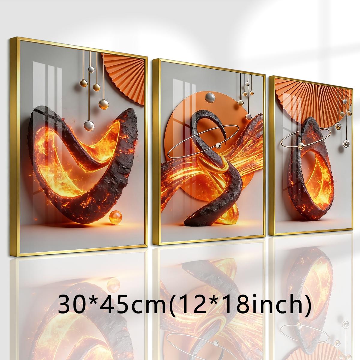 3 Counts Aluminum Alloy Framed Painting, Abstract Lava Flame Sculpture Pictures, Home Decoration For Living Room, Bedroom, Office, Restaurant, Hallway Wall Decor, Odorless Print Artwork, Luxury Perfect Gift For Friends And Family