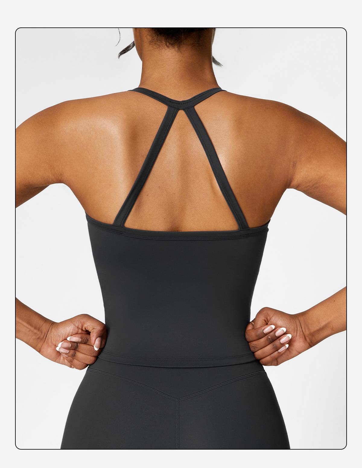 MFVIM  Women's solid color camisole sports undershirt, high elasticity breathable and comfortable self-padded sports undershirt, suitable for yoga gym workout, women's indoor and outdoor sportswear Cherry-Red Valentine's Tops women Casual Womenswear Basic