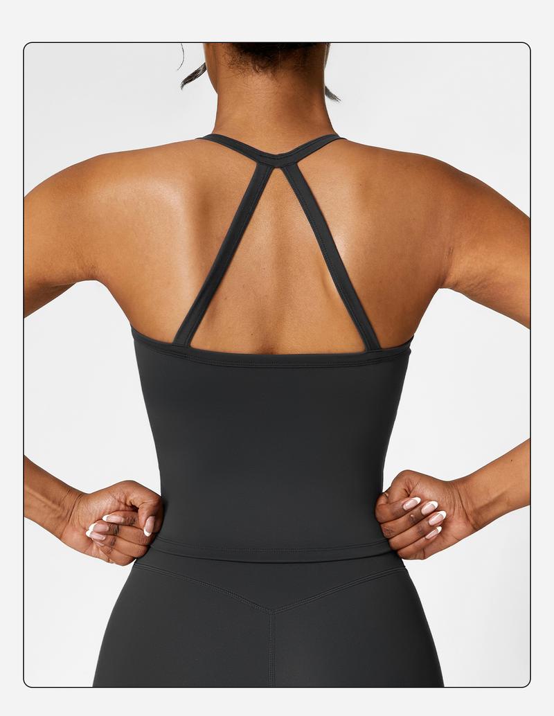 MFVIM  Women's solid color camisole sports undershirt, high elasticity breathable and comfortable self-padded sports undershirt, suitable for yoga gym workout, women's indoor and outdoor sportswear Cherry-Red Valentine's Tops women Casual Womenswear Basic