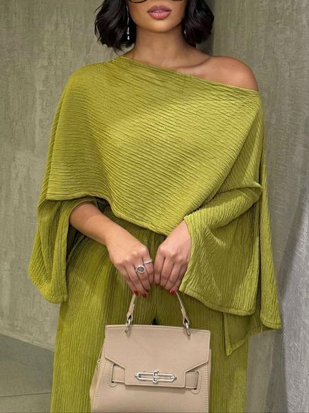 Two-Piece Set Women's Solid Color Top & Elastic Waist Pants, Casual Fashion Cozy Top & Trousers for Daily Outdoor Wear, Women's Clothing for Fall