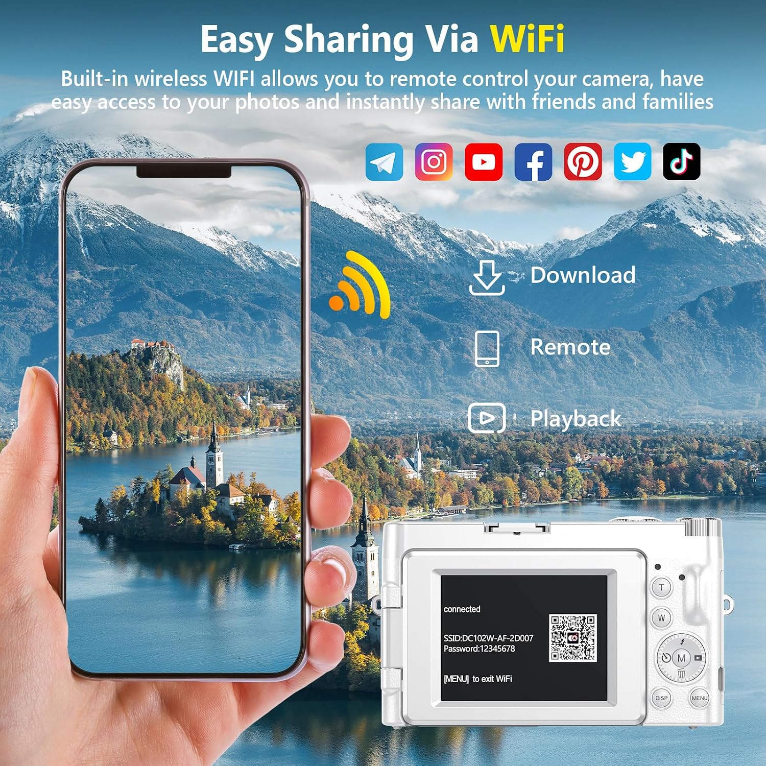4K Digital Camera for Photography Autofocus, 64MP WiFi Vlogging Camera | 2 , SD Card, 3" 180°Flip Screen Selfie Compact Travel Camera for Teens with 16X Zoom, Anti-Shake, White 4K Digital Camera for Photography Autofocus, 64MP WiFi Vlogging Camera | 2 , SD Card, 3" 180°Flip Screen Selfie Compact Travel Camera for Teens with 16X Zoom, Anti-Shake, White