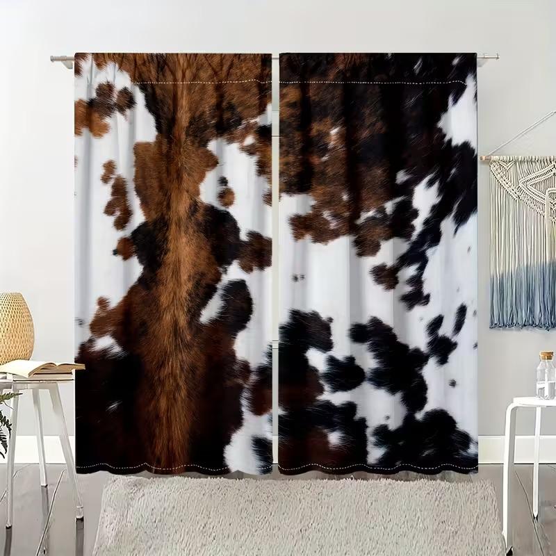 Country Farmhouse Curtains Set, Home Decoration Curtain, & Cowhide Print Design, Half-Transparent Privacy Protection for Bedroom/living Room Decor, Curtain Replacement