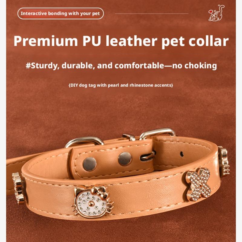 Pet Collar for Small Dogs and Cats, Leather Pearl Rhinestone Necklace, Stylish Dog Harness Accessory, Durable Pet Jewelry