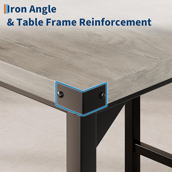 Dining Table Set for 4 w/Counter Height Table & 4 Upholstered Bar Stools, 5-Piece Kitchen Table Set with Footrest & Corner Protector, for Kitchen Room, Apartment