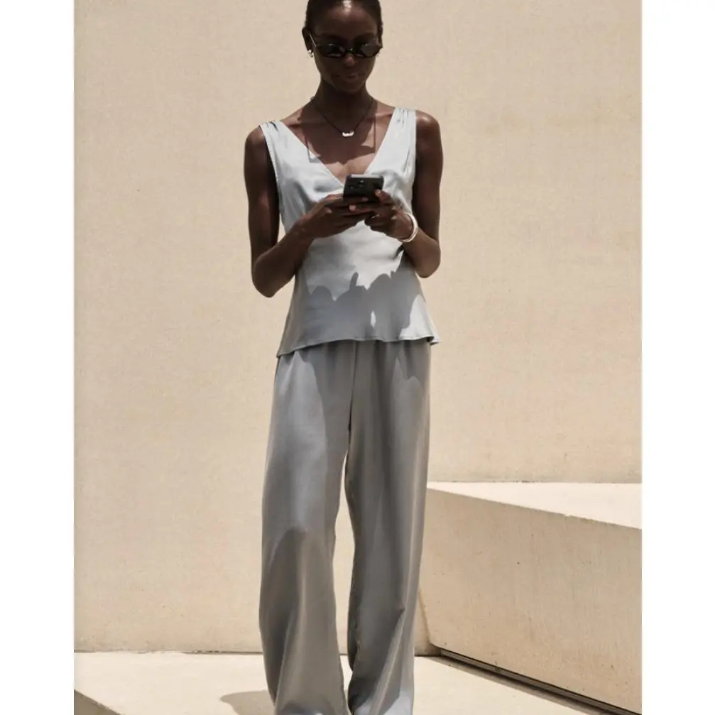 2026 New Spring Summer Two Piece Outfit Set, Elegant Minimalist Sleeveless V-Neck Tank Top & Long Pants, Casual Loungewear, Comfort Fashion Cute Daily Wear, Perfect Valentine's Day Gift for Lover, Family & Friends