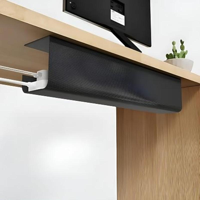 1pc Under Desk PVC Cable Management Tray, Adhesive No Drill Damage-Free Wire Organizer,Large Capacity Sturdy PVC Cable Holder for Office,Home Office & Standing Workstations,Cable Management Tray,Black,40cm/15.7in