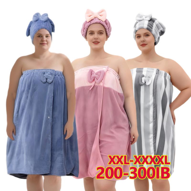 2pcs Set 80*210cm Plus Size Bathrobe + Shower Cap with Adjustable Suitable for XXXL-XXXXL  Bathrobe Suitable for Home and Travel Sweat Steaming 31.4*82.6in