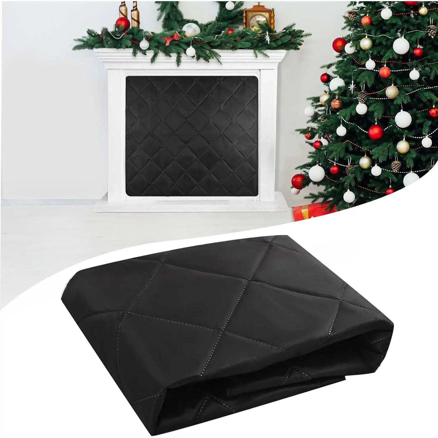 Magnetic Fireplace Cover Blanket Draft Stopper 39*33in Brick Fireplace Screen Insulation Cover Chimney Cold Air Blocker with Strong Magnet Hook-and-Loop Fasteners for Winter Iron Frame Stops Heat Loss