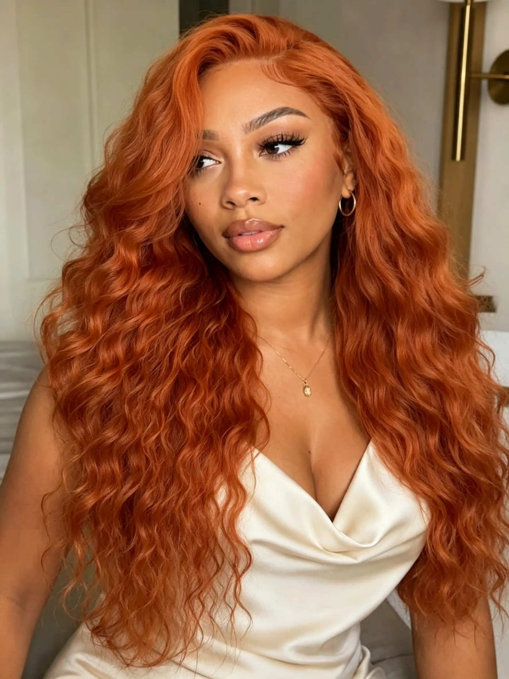 Orange Deep Wave Synthetic Lace Front Wigs for Women Orange Ginger Synthetic Lace Front Wigs 13x4 Curly Lace Front Wigs Pre Plucked with Baby Hair Glueless Lace Wigs Loose Curly Lace Front Synthetic Wigs for Daily Wear Party Use Christmas Halloween Wig