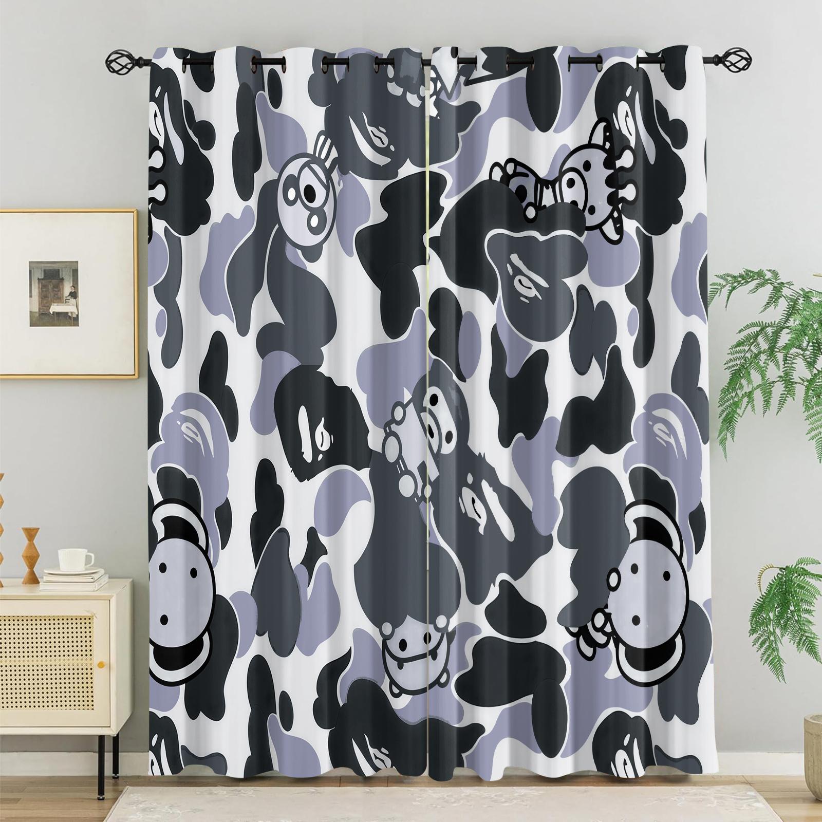 2 PCS Cartoon Camouflage Anime Style Blackout Curtains, Youthful Personalized Decorative Window Curtains, Easy to Open & Install, 85% Blackout Rate, Perfect Housewarming Christmas Birthday Gift for Teens & Trendy Toy Lovers