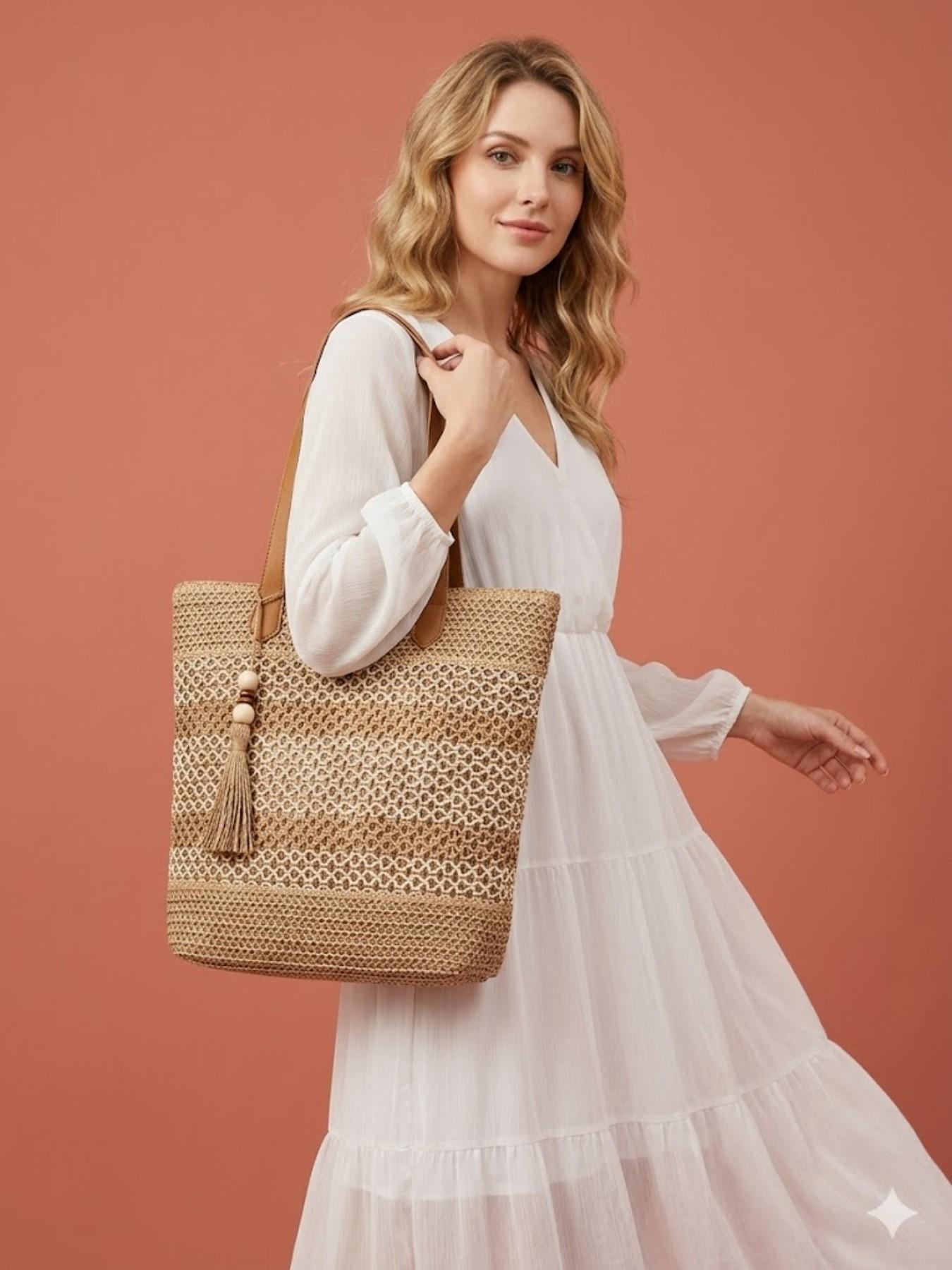 Vintage Tassel Woven Tote Bag 2026 | Boho Chic Hollow Out Straw Shoulder Bag | Large Capacity Crochet Beach Vacation Purse | Minimalist Aesthetic Summer Handbag for Women