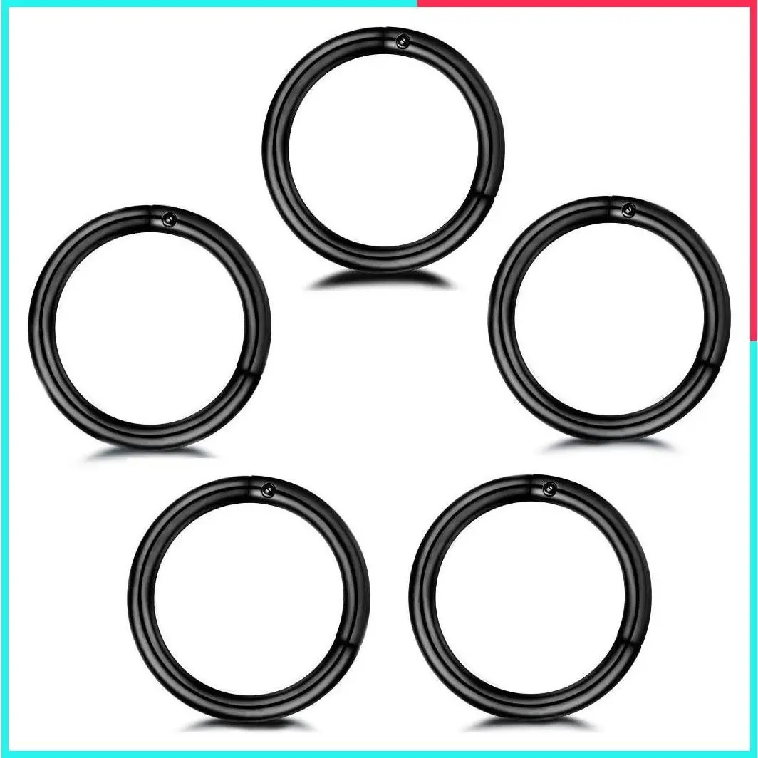5Pcs Stainless Steel Hypoallergenic Hinged Clicker Hoop Earrings for Women Men - 16G/18G Septum Nose Lip Cartilage Tragus Helix Daith Piercing Jewelry, Tiny Huggie Sleeper Hoops for Sensitive Ears