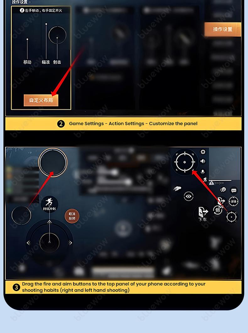 BlueWow Mobile Game Trigger 6 Fingers for iPhone & Android Enhanced Grip Stability Anti-slip Silicone Alloy Button Clip Fits 6mm to 15mm Thick Phones CODM Freefire Gaming Console