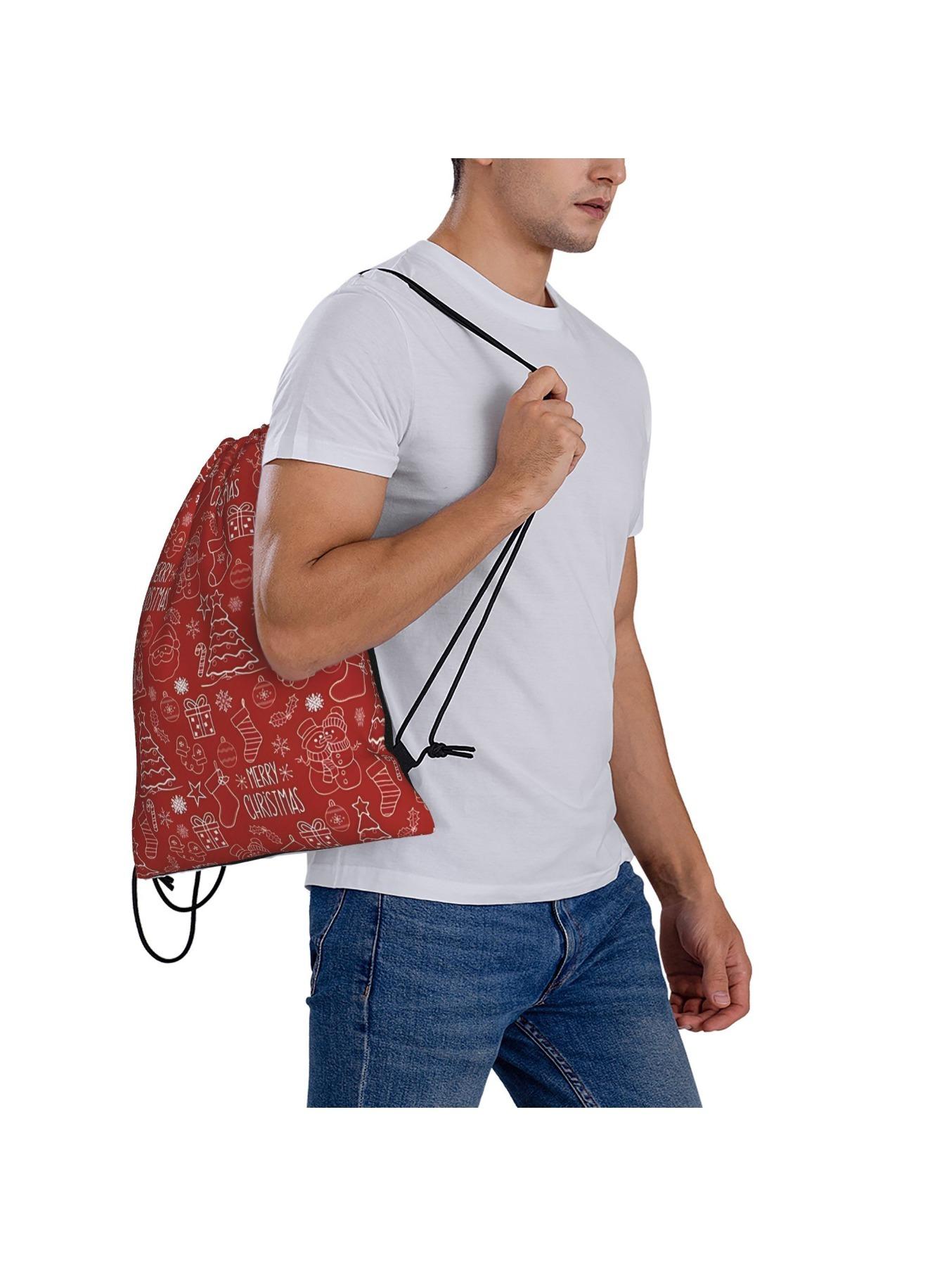 Christmas Backpack with Drawstring Closure, & Snowflake Design, Durable for Gym, School, Travel, Perfect Gift