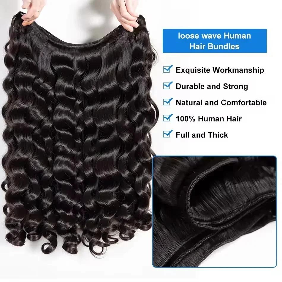 12A Natural Black Loose Deep Wave Bundles Human Hair 30Inch Brazilian Virgin Hair Extensions  Unprocessed Natural Hair Double Weft Bundles For Women