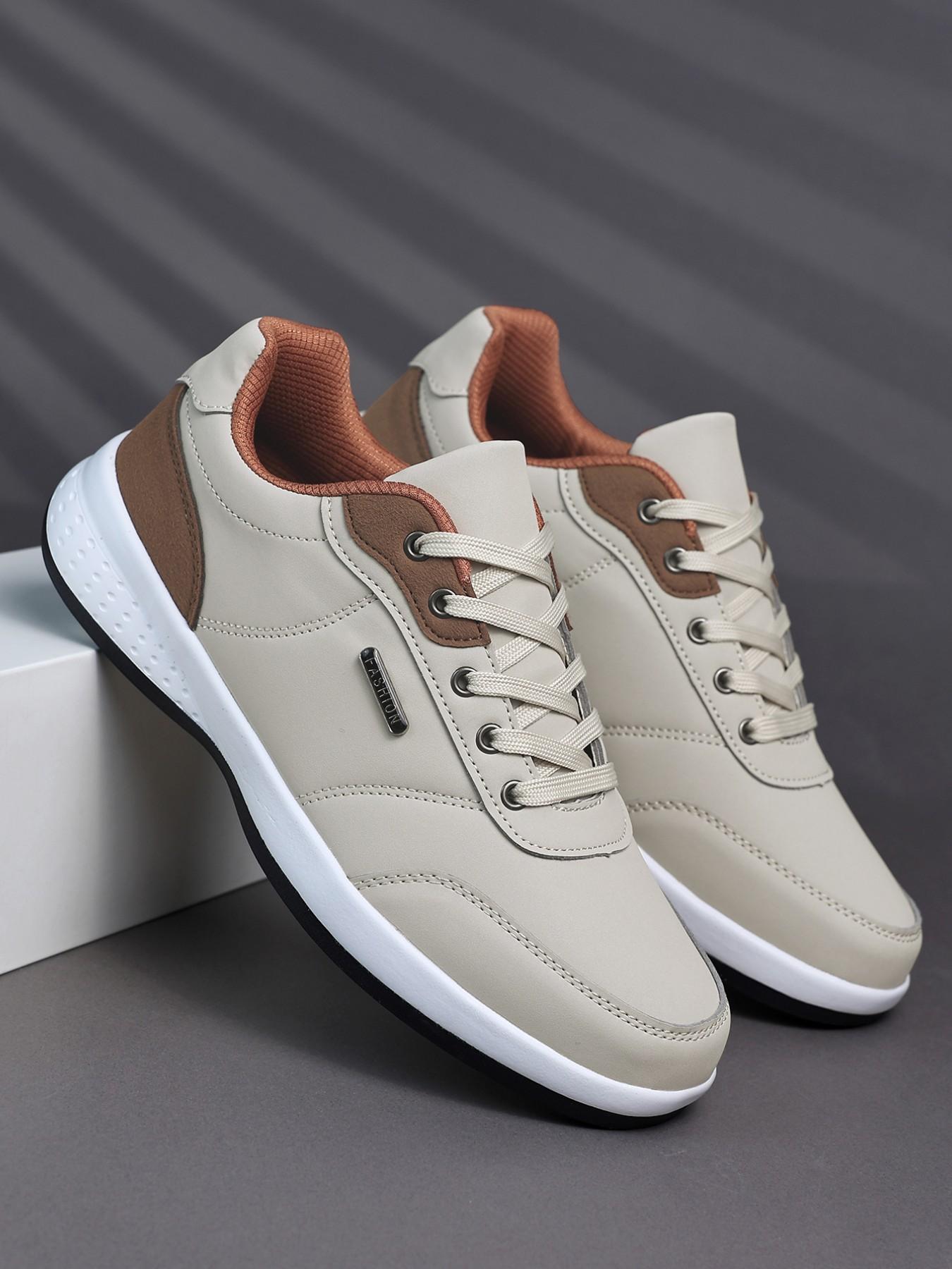 Men's Athletic Shoes, Breathable PU Leather, Colorblock Design, Eva Sole, Casual Style, All-Season Sneakers, Anti-Slip & Shock-Absorbing, Versatile Colorblock Sneakers