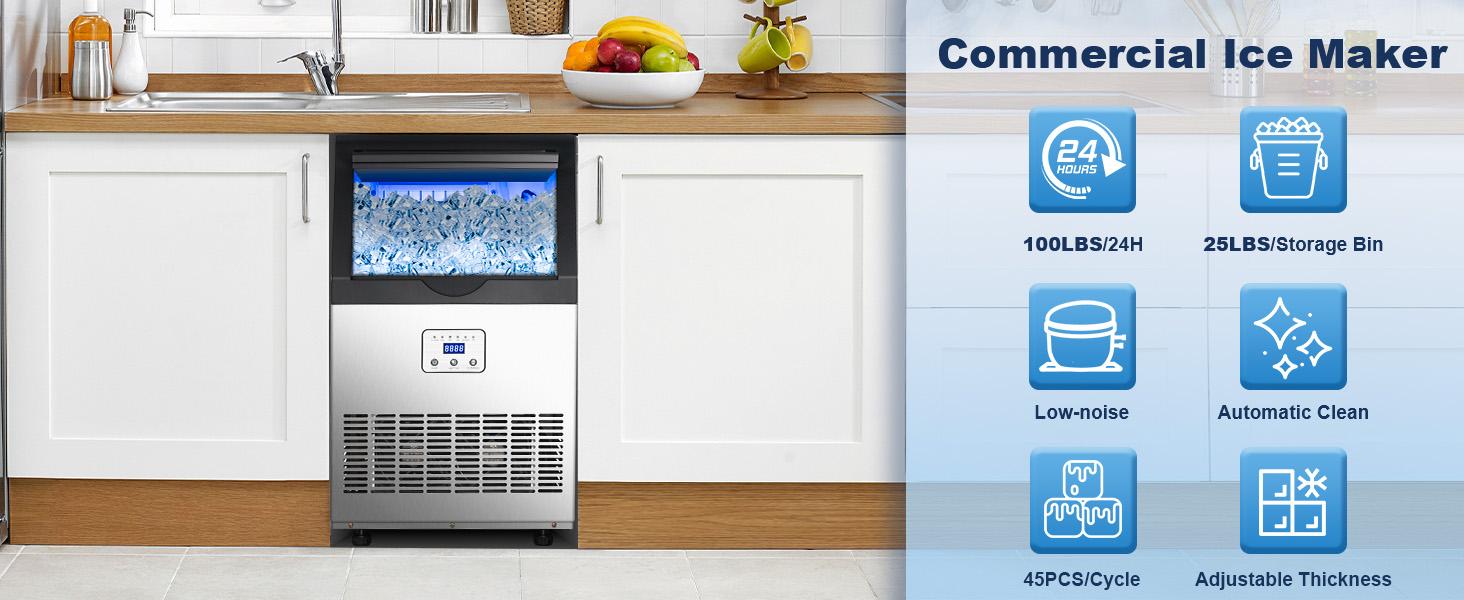 110lb/24hr Undercounter Ice Maker - NSF Commercial Heavy Duty 25lb Bin Self Cleaning 45 Cubes/12min Stainless Steel CIM40-FT Icemaker 110lb/24hr Undercounter Ice Maker - NSF Commercial Heavy Duty 25lb Bin Self Cleaning 45 Cubes/12min Stainless Steel CIM40-FT Icemaker