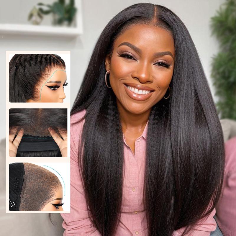 Ashimary Ready to Go 6x4.5 /13x4 Glueless Transparent Lace Natural Black Yaki Straight 100% Human Hair Wig