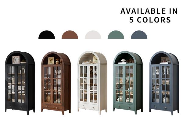 Farmhouse Arched Cabinet with Glass Doors, Wood Display Cabinet with Drawer and Adjustable Shelves, 71” Tall Bookshelf Modern China Storage Kitchen Pantry for Living Room,Office