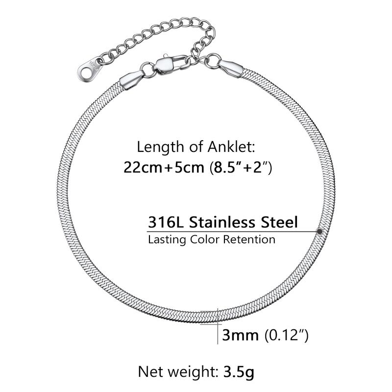 U7 1.5/3/5mm Herringbone Anklet For Summer Adjustable Anklet Bracelet