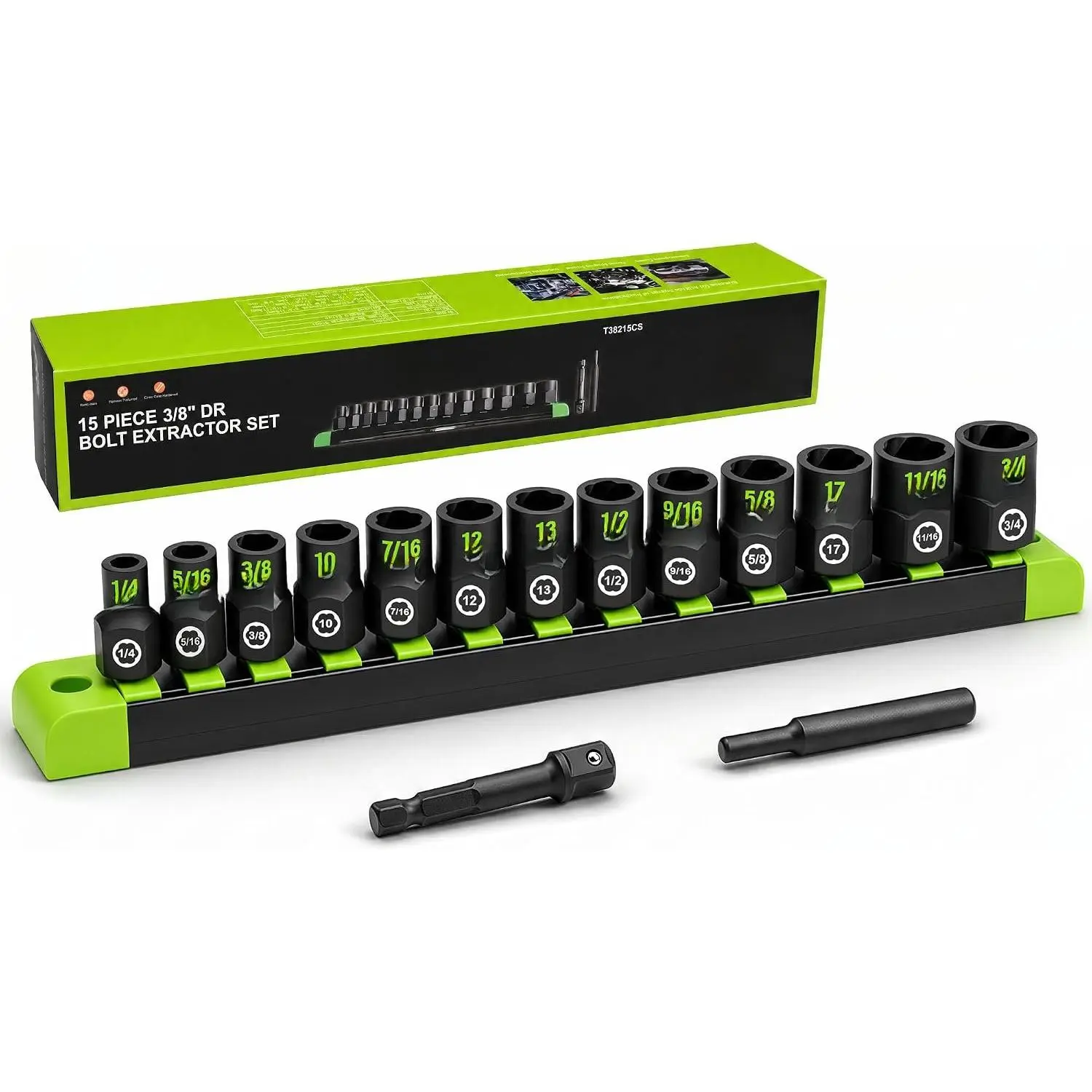 NUT&Bolt Extractor Socket Set, 15- 3/8" Drive