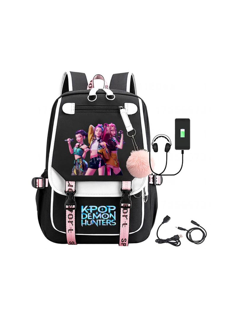 New K-Pop Demon Hunters Cartoon Print Backpack, Fashionable Large Capacity School Bag, Lightweight Travel Bag for Students, Cute Backpack