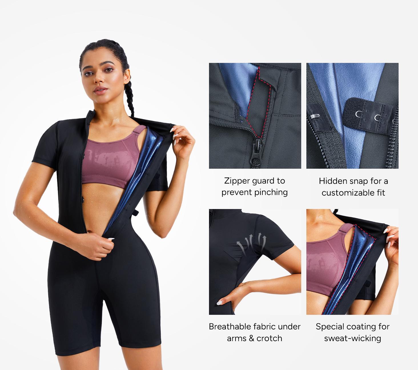 Nebility Sauna Suit for Women Sweat Vest Waist Trainer 3 in 1 Full Body Shaper Workout Jumpsuit Sauna Wear Sports Slim Fit Athletic Training Apparel Gym Clothes Sauna Suit Set Gym Top Sports Slim Fit Sportswear Top
