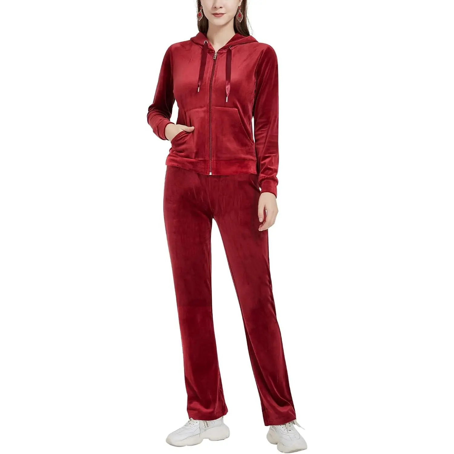 Womens Sweatsuits Set Velour Tracksuit 2 Piece Outfits Set Zip Up Hoodies and Pants Sportswear Jogging Set