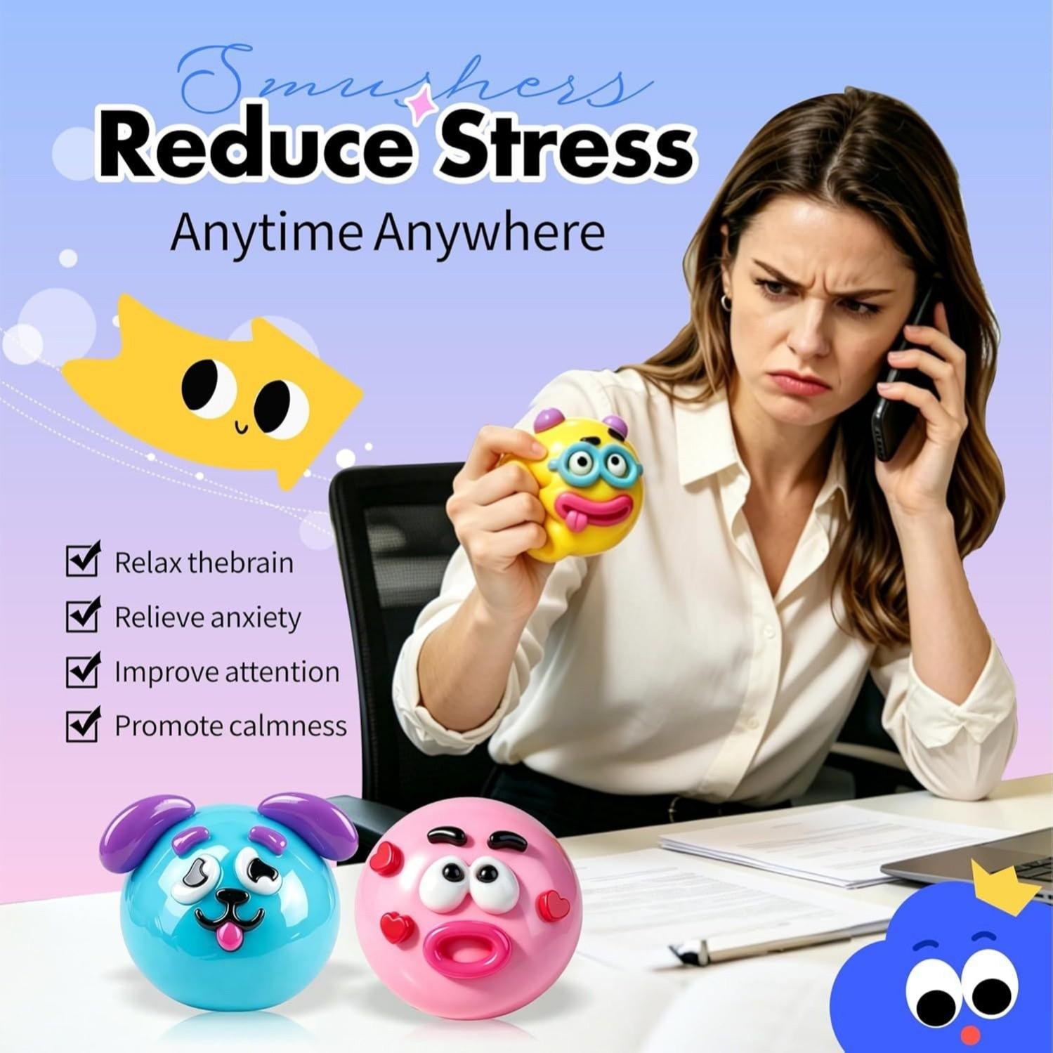 Cute Squishy Stress Relief Toy, Soft Squeeze Sensory Fidget Play Ball, Funny Face Anxiety Relief, Desk Toy Gift for Kids & Adults