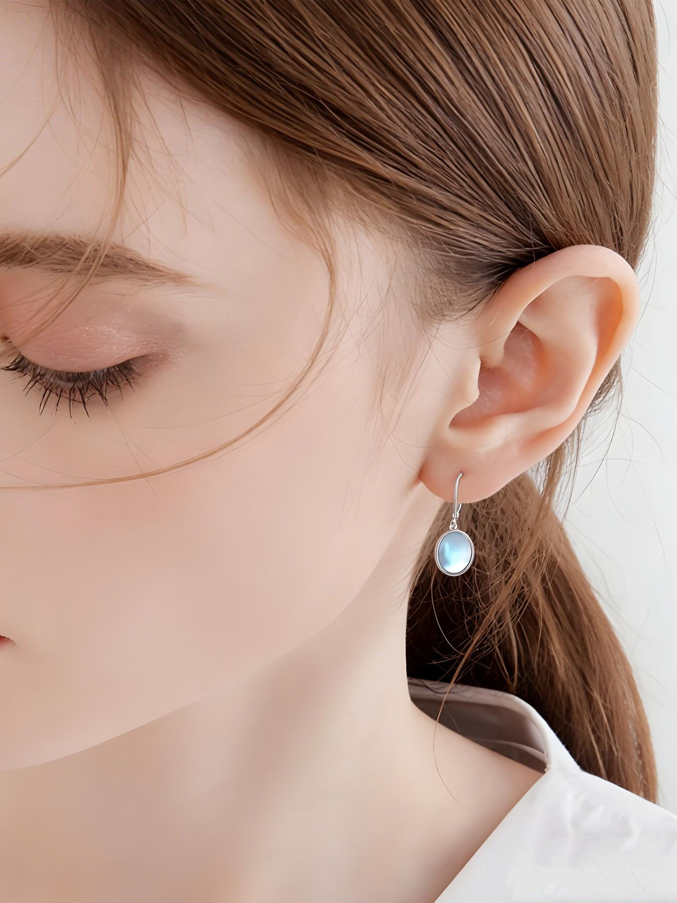 Women's 925 Silver Vintage Bohemian Oval Moonstone Dangle Earrings, Hypoallergenic Fashion Jewelry, Perfect for Daily Wear and Gifts