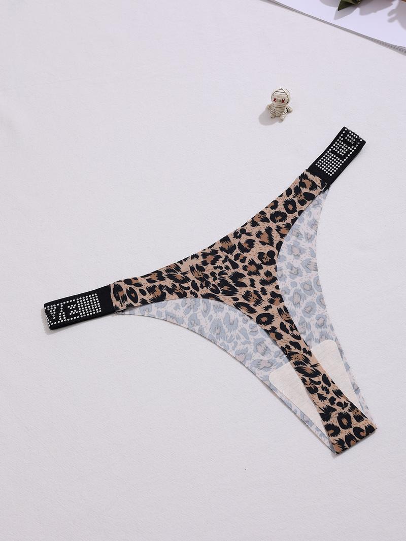 Women's Leopard Print One-Piece Thong Panties, Casual Slim-Fit Design, All-Season Comfortable Underwear, 12-Pack Packaged, Shaping Panties