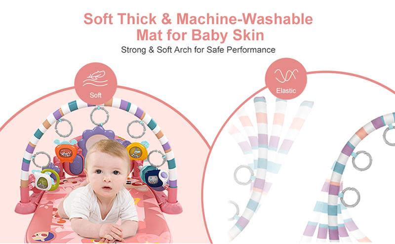 dearlomum Baby Play Mat Baby Gym with Piano Design 5 Sensory Toys Music Lights Blue Gift for Newborn Boys Girls - Infant