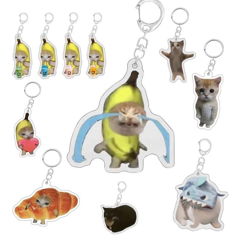 Banana Cat Acrylic Keychain, Funny Cat Bag Charm, Unique Accessory for Bags and Keys, Perfect Gift Idea, Durable and Stylish Design