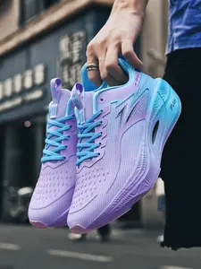 1 Pair Unisex Lightning Gradient Print Racing Running Shoes Carbon Sole Fitness/Jogging Running Trainers - EVA Rubber, High Rebound Breathable Wear-Resistant
