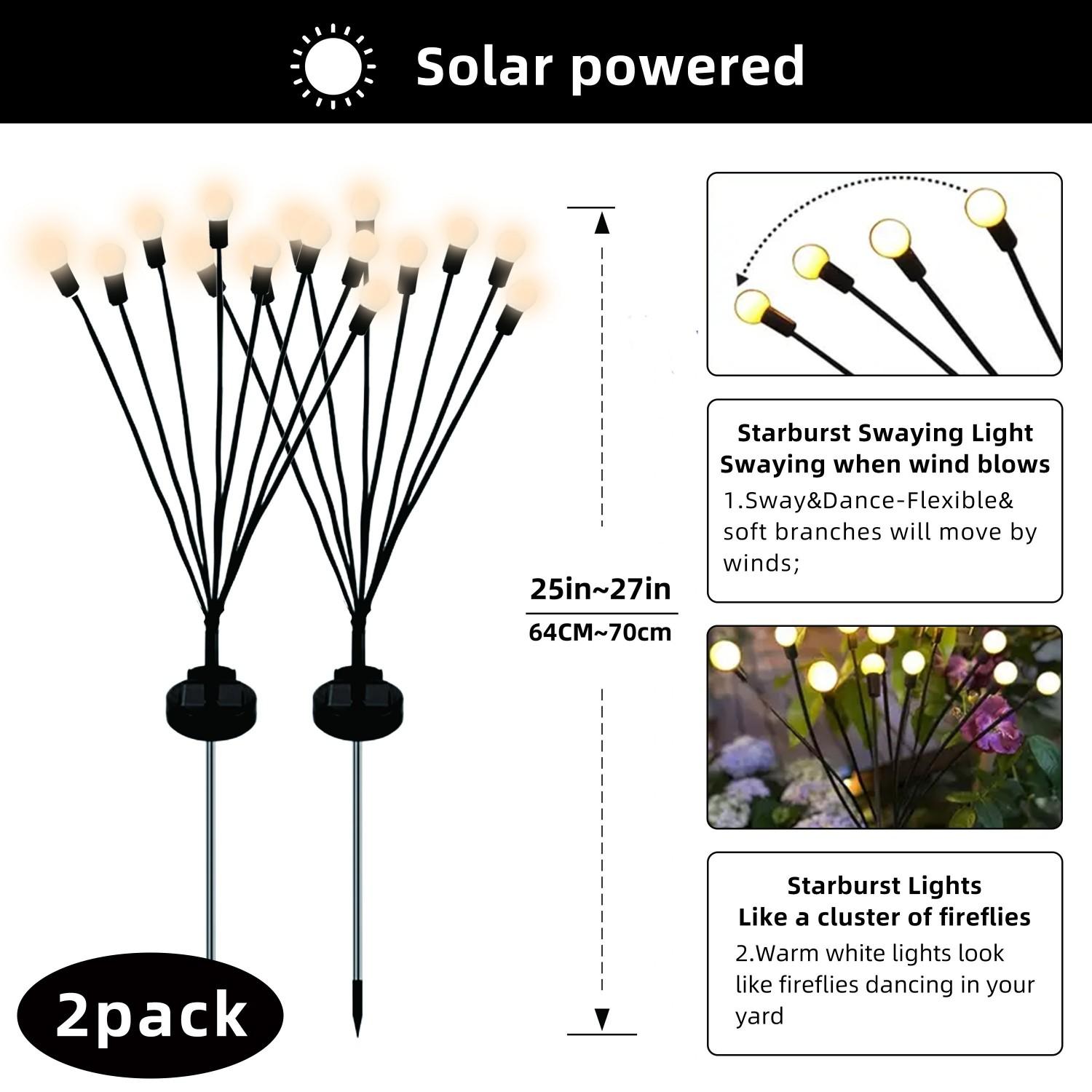 2-Pack Solar Lawn Firefly Lights, LED Fan Firefly Ground Lamp, Waterproof Outdoor Solar Light, Outdoor Solar Lighting