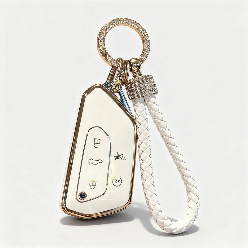 for VW Atlas Key Fob Cover Premium TPU Car Remote Case Holder Keychain Compatible for Volkswagen ID4 MK8 Golf GTI 2025 2024 -Black White