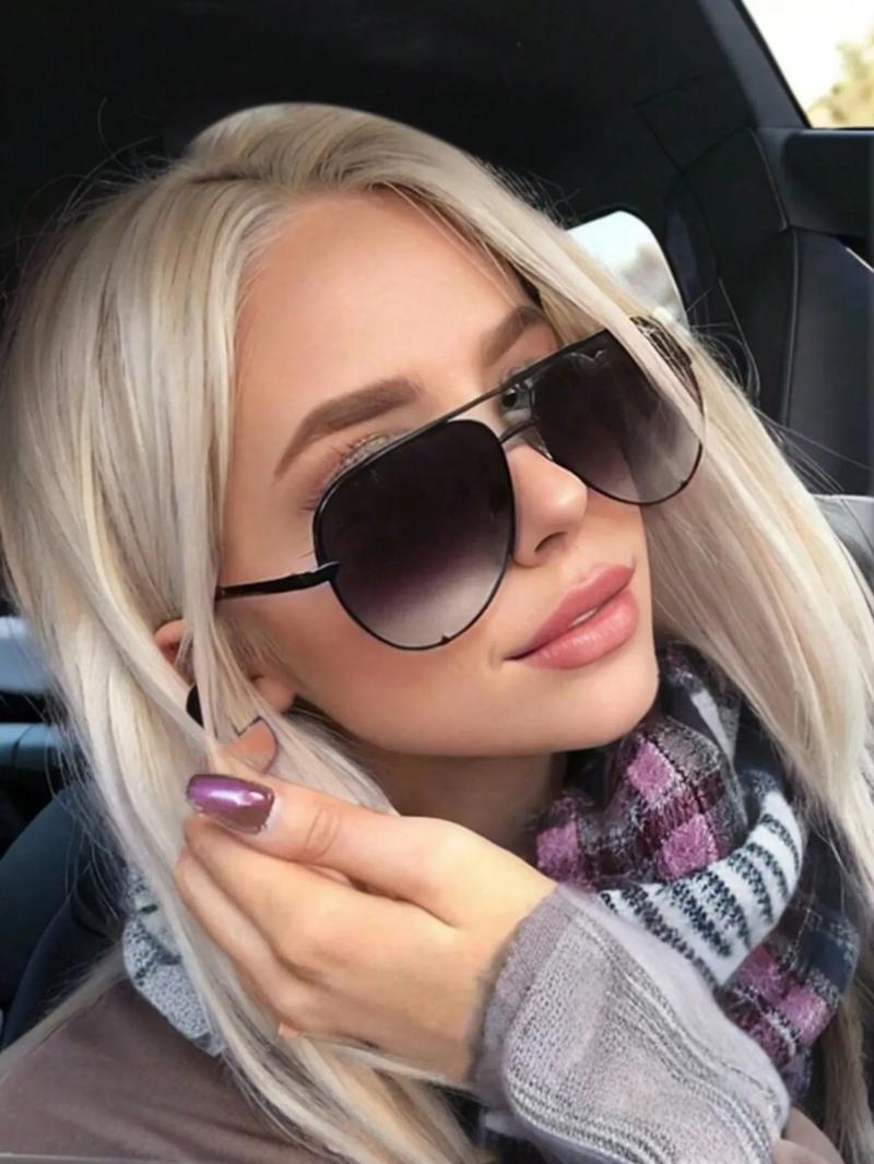 Women's Ombre Tinted Lens Aviator Sunglasses, Trendy Casual Sunglasses for Everyday Use, Fashion Accessories for Outdoor Activities