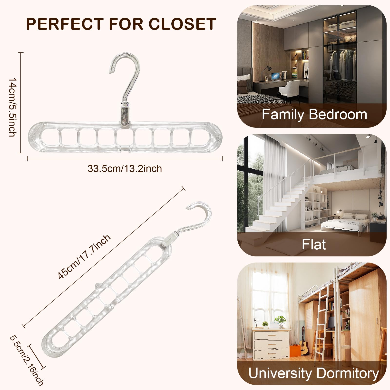3/5pcs 9-Holes smart spacesaving hanger, wardrobe organizer , 9 in 1 Smart Rotate Anti-Skid Folding Hanger Pro, Multi  Space Saving Heavy Duty, Cascading Features for Home or Travel Organiser Hanging tiktokshopspringg