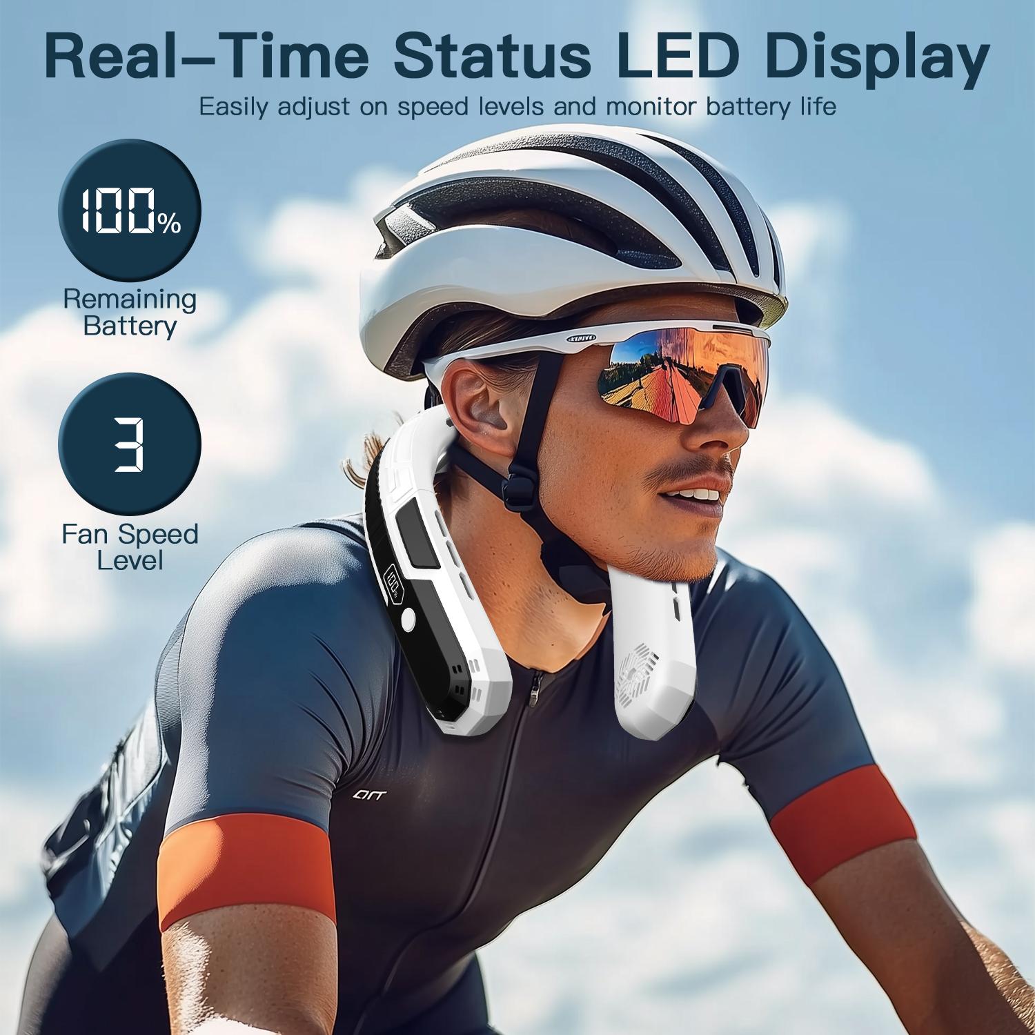 New D26 Portable Neck Fan, Hands-Free Leafless Personal Fan, Three-Speed Rechargeable USB Cooler, 360° Hanging Design, Office & Travel Use