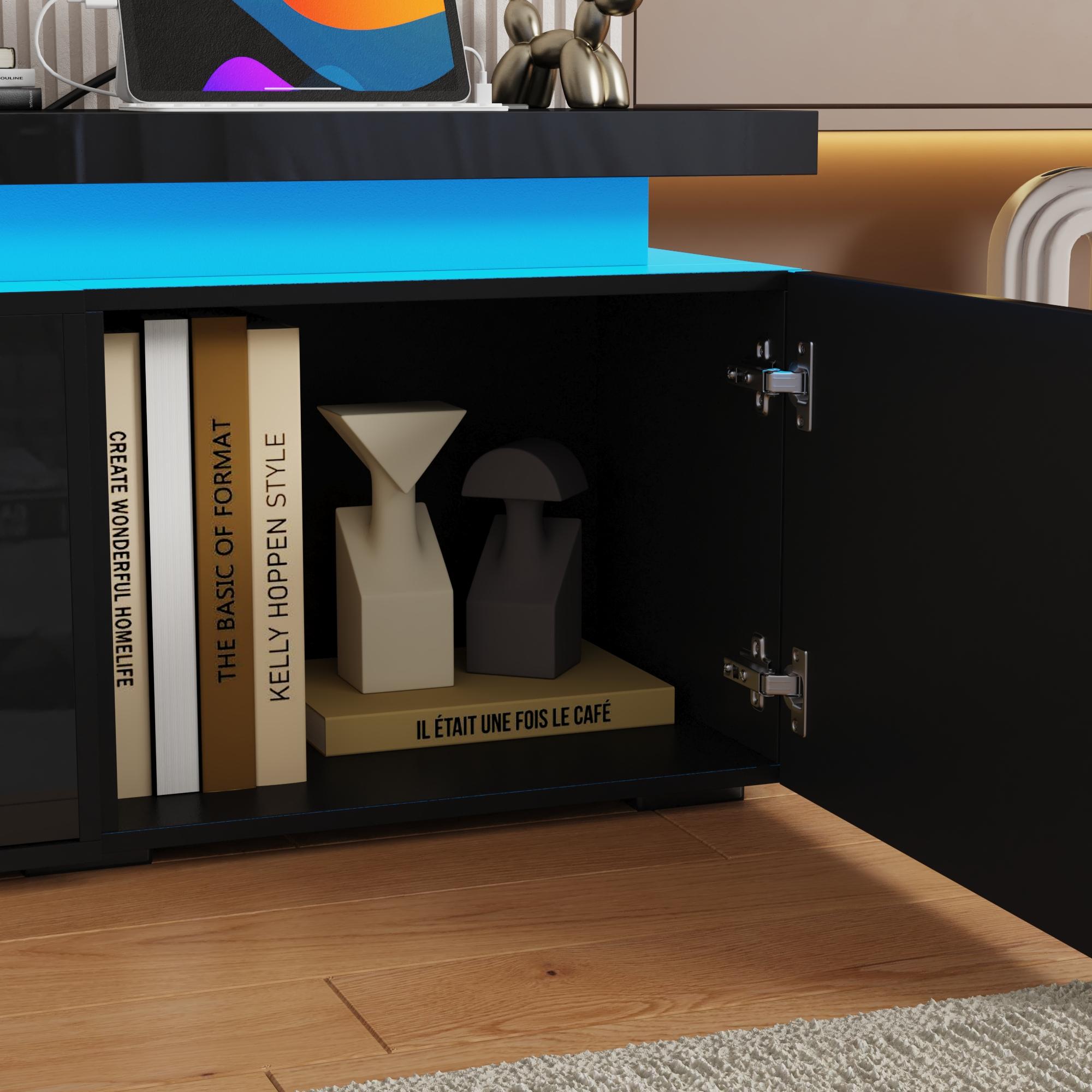 LED TV Stand for 70/75/80/85/90/95 inch TV/Fireplace TV Stand , TV Stand with 40" Electric Fireplace & Power Outlet, High Gloss Surface, 2 Storage Cabinet, Modern Style for Living Room (83 Inch/71 Inch, White/Black) LED TV Stand for 70/75/80/85/90/95 inch TV/Fireplace TV Stand , TV Stand with 40" Electric Fireplace & Power Outlet, High Gloss Surface, 2 Storage Cabinet, Modern Style for Living Room (83 Inch/71 Inch, White/Black)