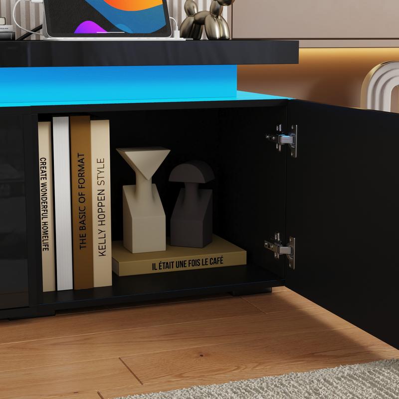 Fireplace TV Stand/LED TV Stand for 70/75/80/85/90/95 inch TV , TV Stand with 40" Electric Fireplace & Power Outlet, High Gloss Surface, 2 Storage Cabinet, Modern Style for Living Room (83 Inch/71 Inch, White/Black)