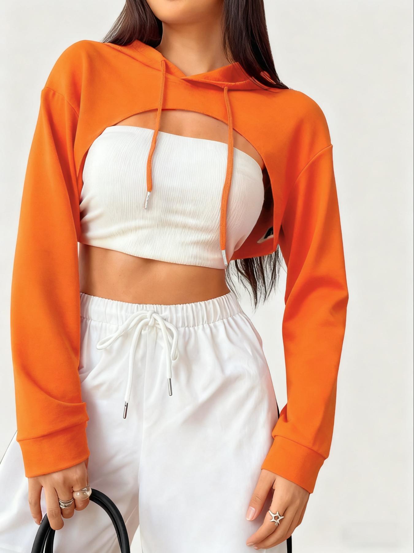 Women's Short Hooded Sweatshirt, Casual Loose-Fit Pullover, Thin Kint Fabric, All Seasons Wear, Versatile Layering Piece