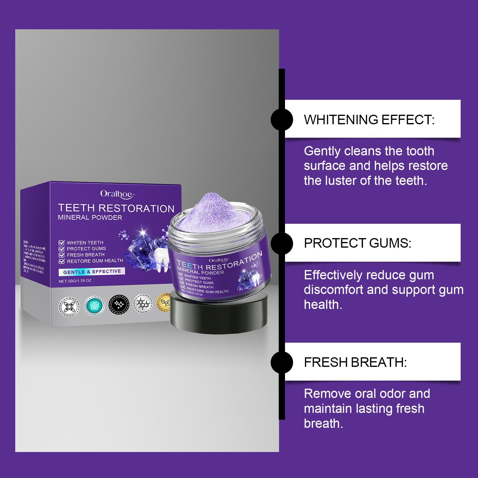 Purple Teeth Restoration Mineral Powder | Peroxide-Free Mineral Tooth Powder for Strengthening Teeth & Gums, Daily Use 50g Purple Teeth Restoration Mineral Powder | Peroxide-Free Mineral Tooth Powder for Strengthening Teeth & Gums, Daily Use 50g
