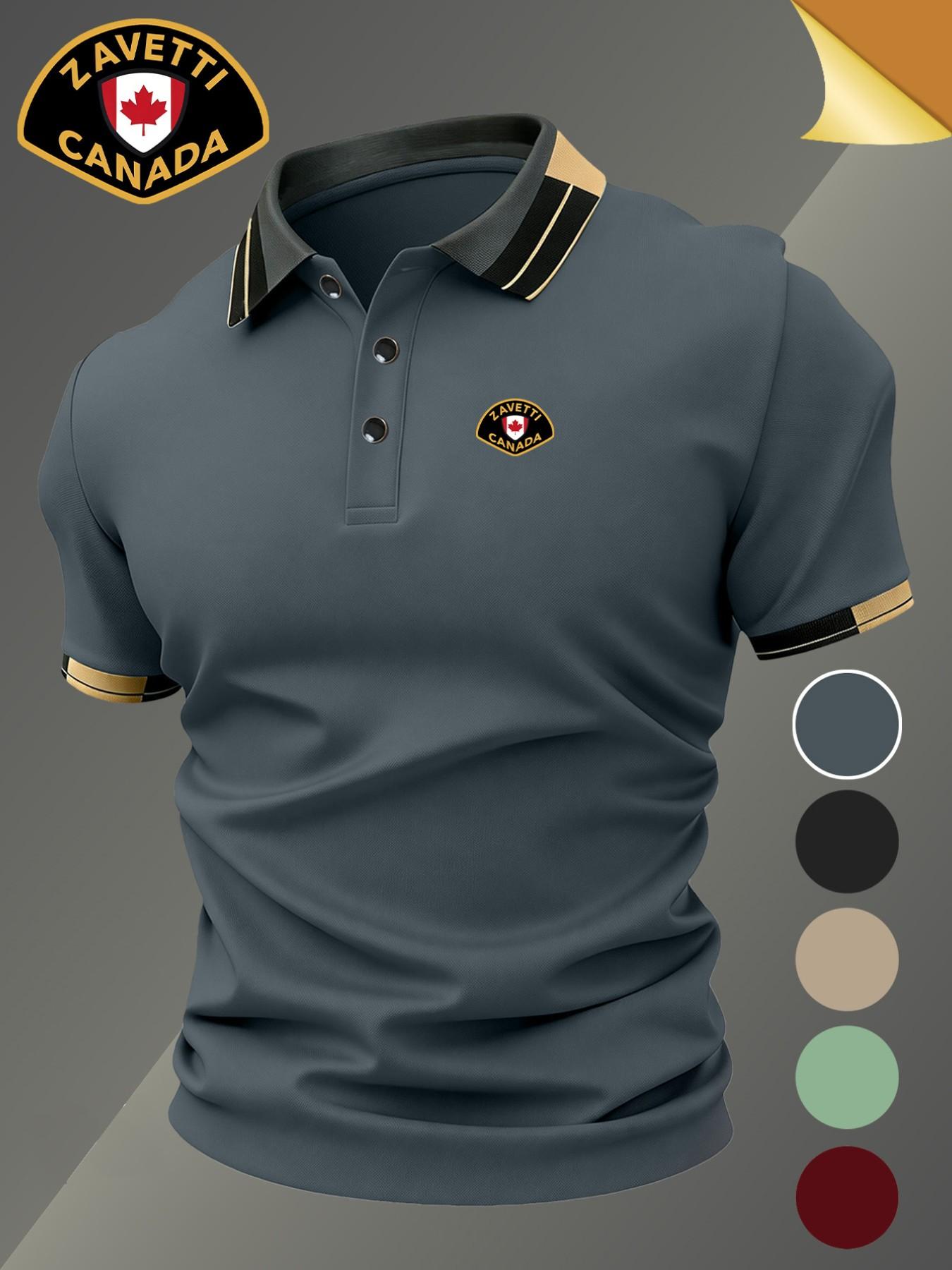 Hh4946 Zavetti Canada Logo Print Men's Polo Shirt, Elastic Casual Breathable Four-Season Comfortable Durable High-End Polo