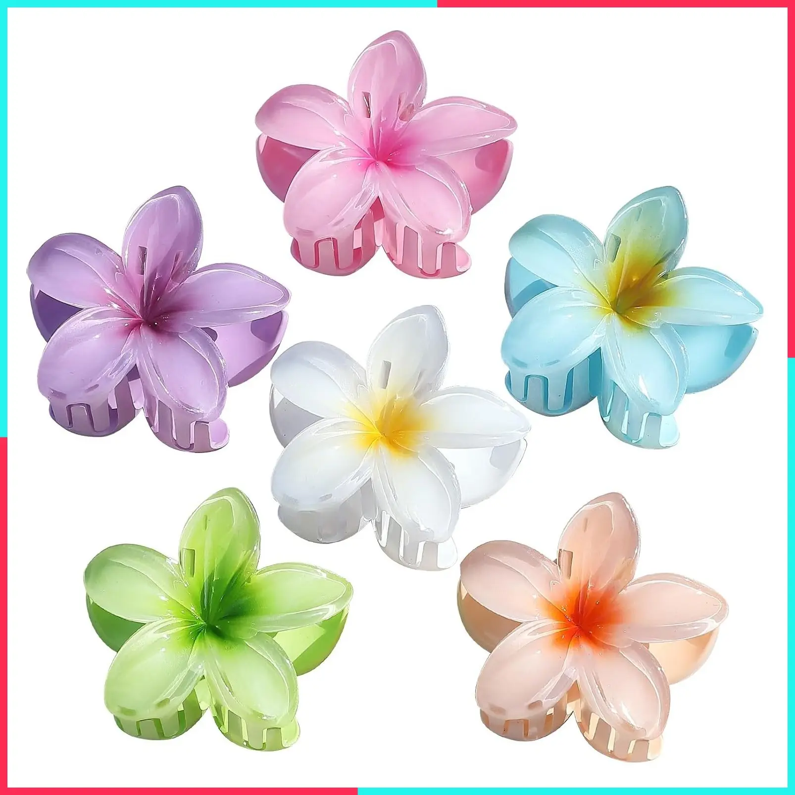 Flower Hair Claws for Women 6 Pcs Hawaiian Large Plumeria Medium Clips for Thick Thin Hair Hibiscus Tropical Beach Accessories