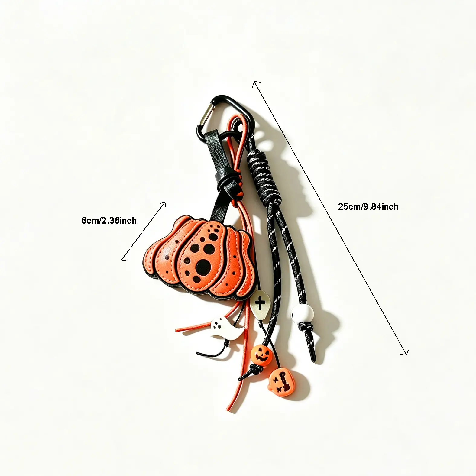 Halloween Pumpkin Bag Charm Keychain, Cute Ghost Spider Web Pendant, Spooky Leather Carabiner, Gothic Trick or Treat Accessory