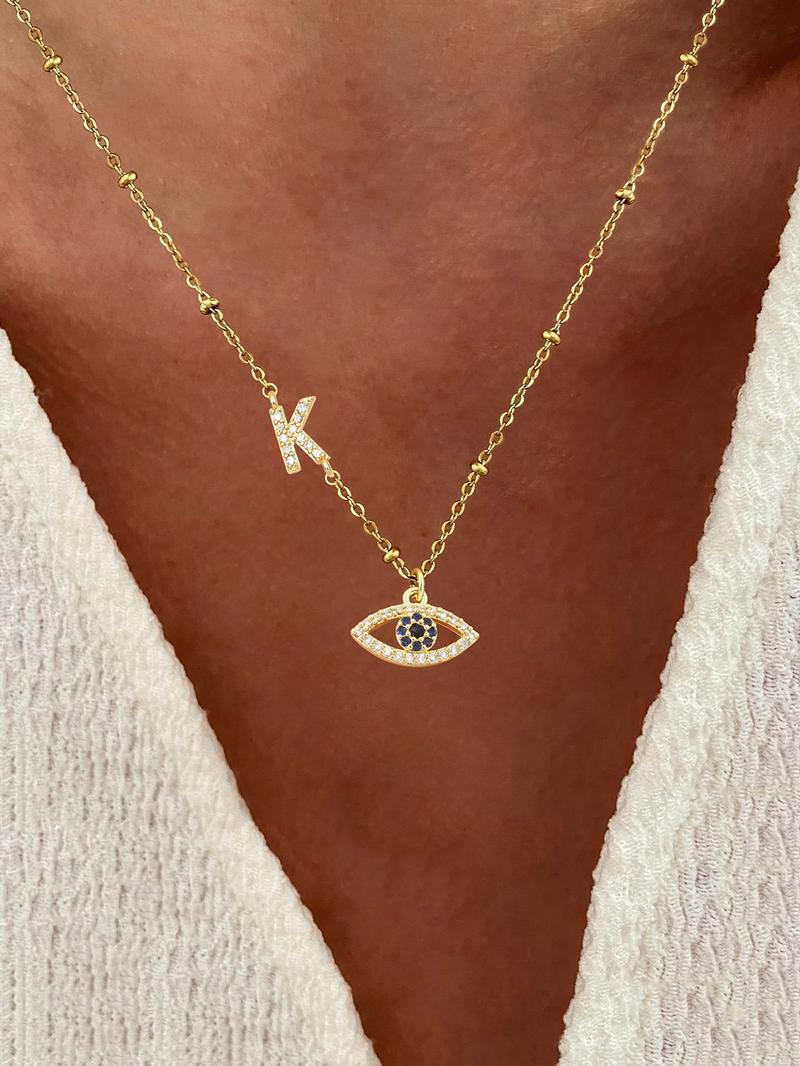 Fashion Eye Design Pendant Necklace, Stainless Steel Jewelry for Party, Daily Clothing Decor, Trendy All-match & Exquisite Jewelry for Birthday Gift, Adjustable Pendant Necklace