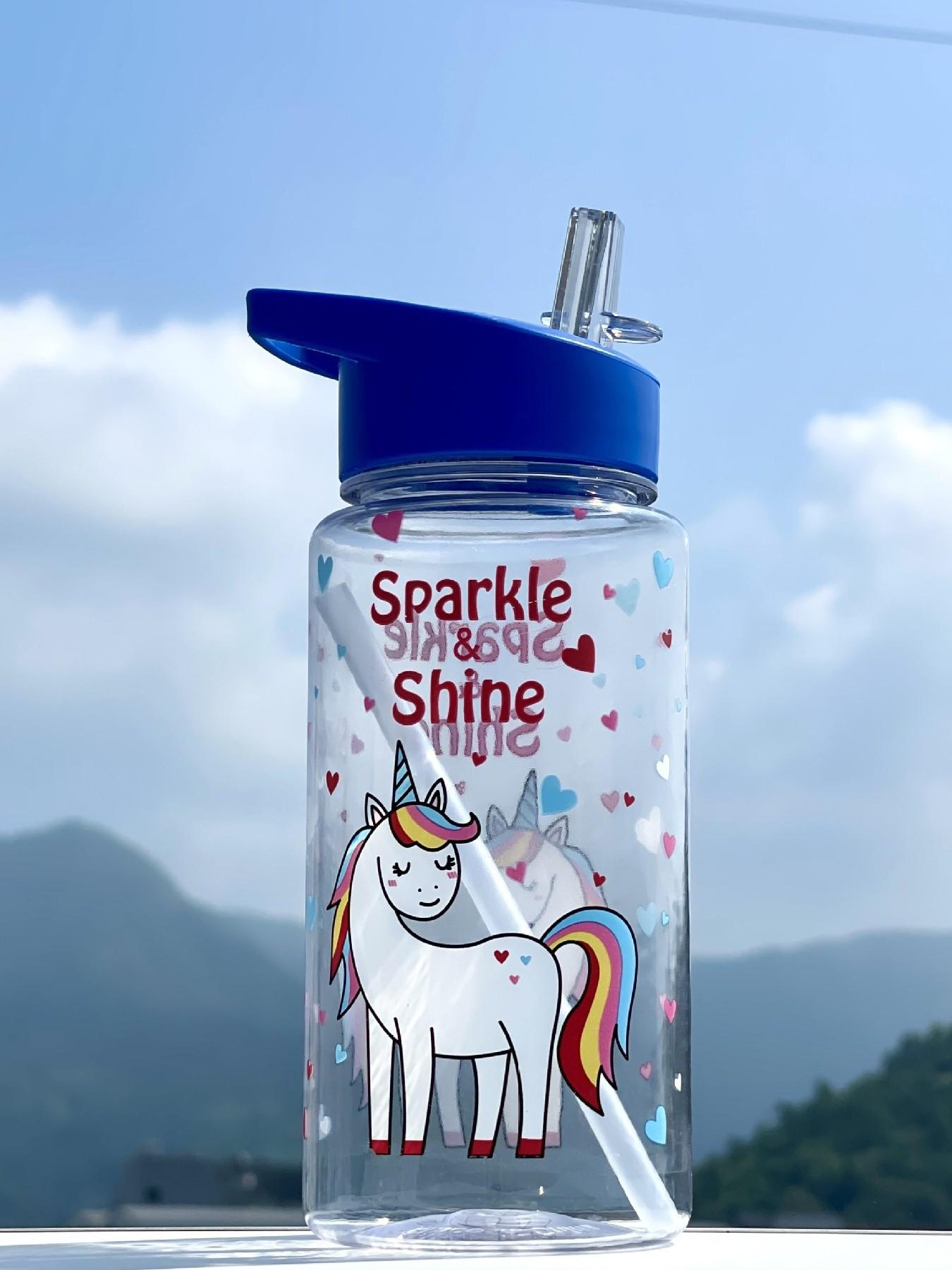 1pc Cross-Border Cartoon Pattern Personalized Plastic Water Bottle, Portable Handle, Space Cup, Straw, Ideal for Outdoor Sports